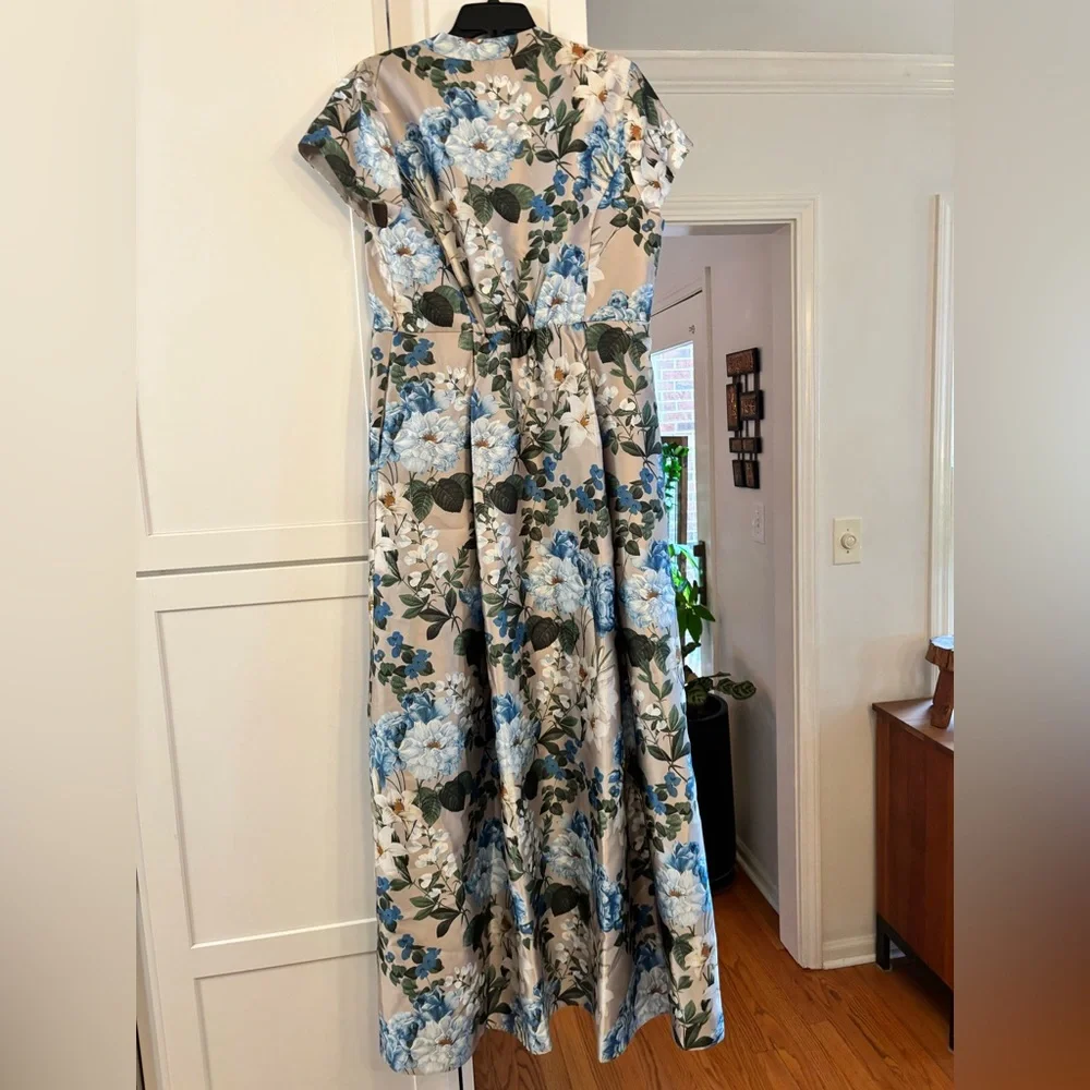 Sachin + Babi Cream Maxi Dress with Blue Floral Print and Green Leaves - Picture 7 of 9